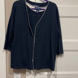 Denim&co 3/4 sleeve cardigan w/sleeveless top Black/White 1X excellent Condition